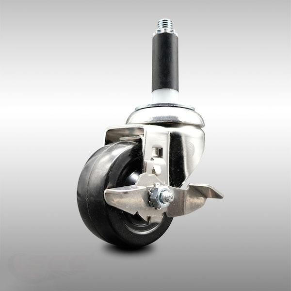 3 Inch 316SS Soft Rubber Wheel Swivel 7/8 Inch Expanding Stem Caster Brake SCC